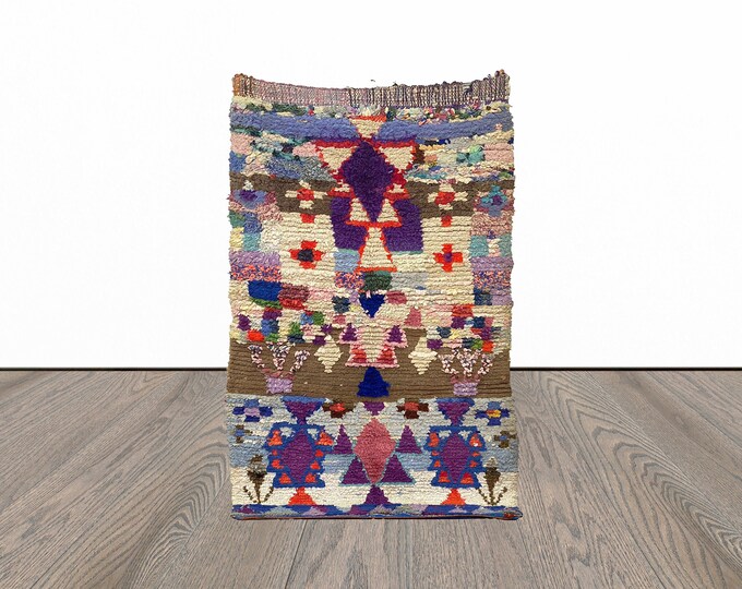 Tribal boucherouite rug, 3x9 feet vintage colorful area rug, moroccan berber rug, berber woven rug.