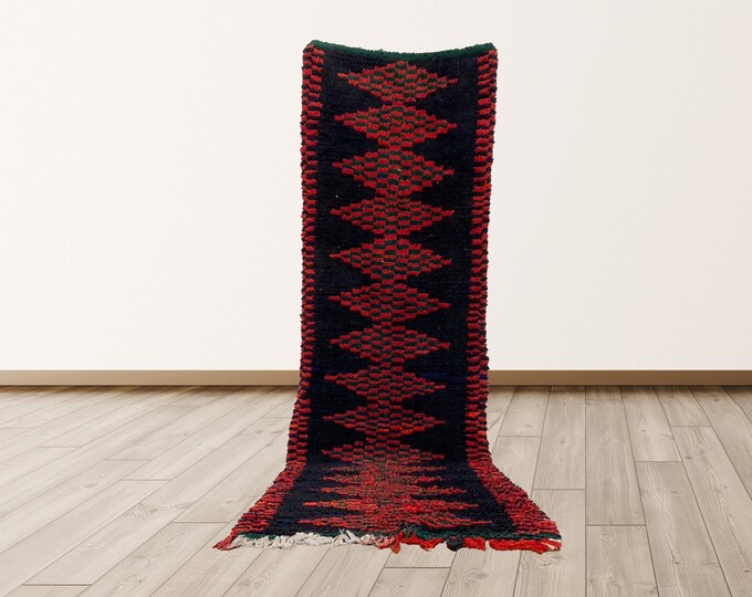 Colorful Azilal Vintage Moroccan 3x9 ft Berber rug.