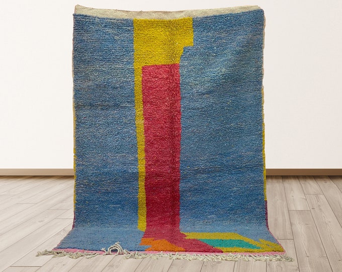 Abstract Moroccan Handmade Rug: Wool Berber Area Rug.