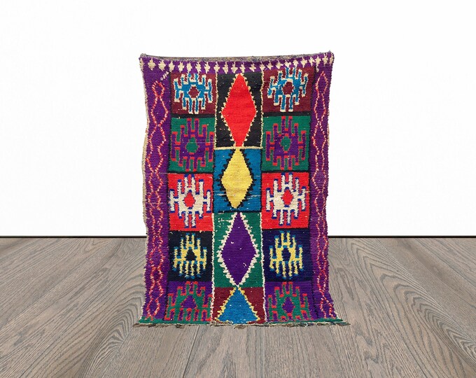 Berber area rug, 4x6 feet moroccan woven rug, tribal azilal rug, unique bohemian rug.