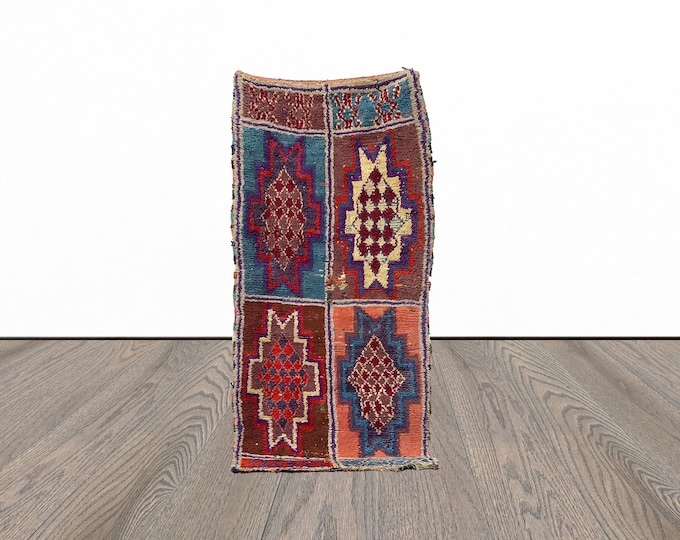 Berber moroccan rug, 3x7 feet vintage area rug, unique azilal rug, bohemian floor rug.