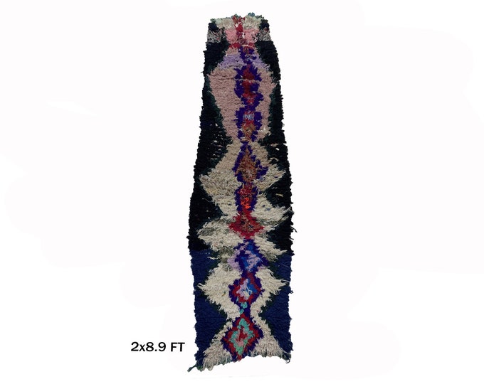 Vintage Moroccan Unique Woven Runner Rug 2x9.