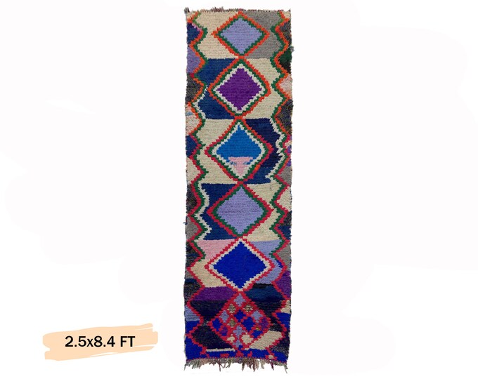 Moroccan Vintage Unique Woven Runner Rug 3x8.