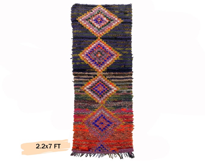 Moroccan Colorful Diamond Vintage Runner Rug 2x7.