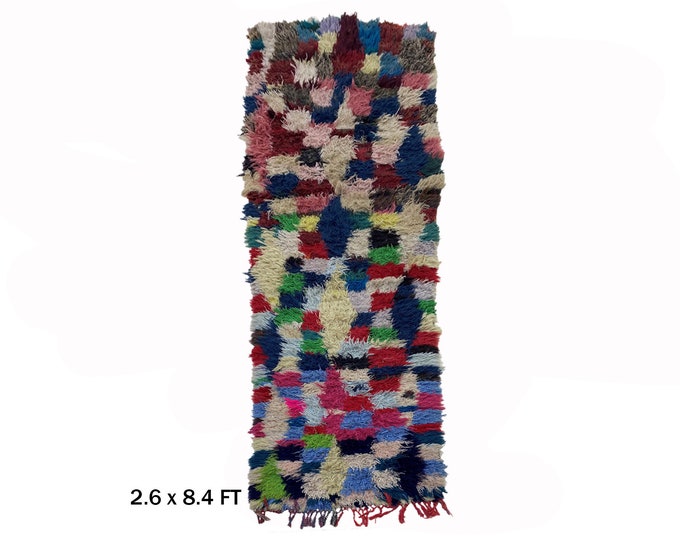 Vintage Boho Moroccan Woven Runner Rug 3x8.
