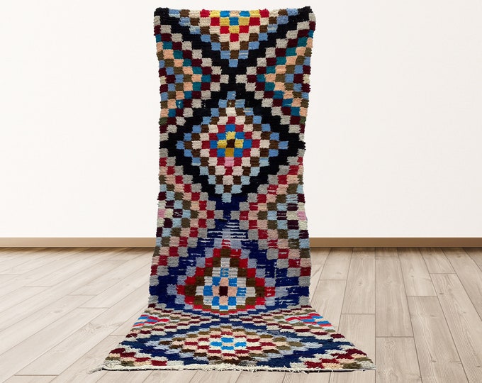 Checkered Vintage Azilal Moroccan 3x10 feet Rug, Berber Moroccan vintage rugs