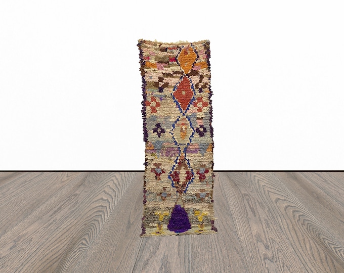 Boucherouite runner rug, 2x7 feet vintage entryway runner rug, tribal runner rug, boujaad runner rug.