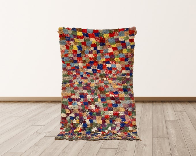 3x5 ft rug, Moroccan small checkered rug ,Moroccan Berber rug!