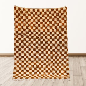 Moroccan rug: Gold Brown checkered area rug!