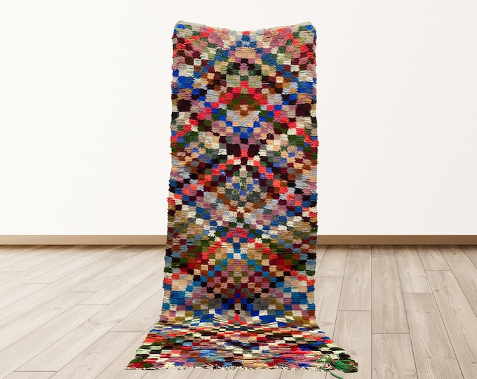 Checkered Vintage Azilal Moroccan 3x9 feet Rug, Berber Moroccan vintage rugs