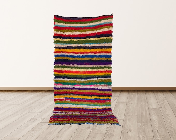 Moroccan striped tribal rug 3x7 ft, Moroccan colorful rug!