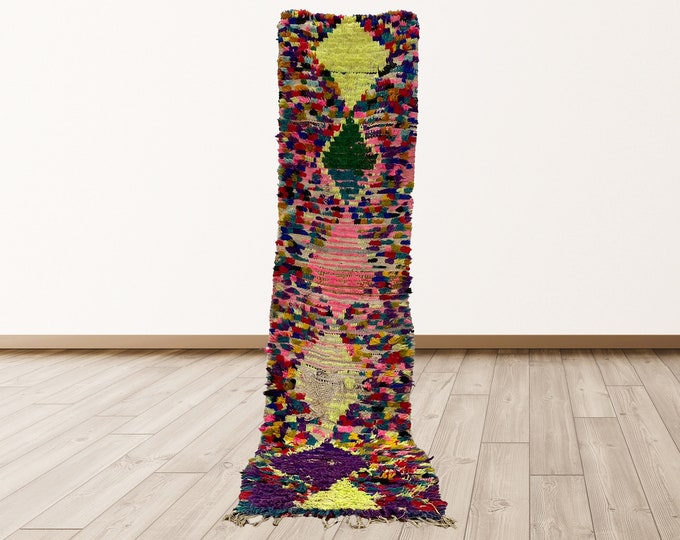 2x8 foot Colorful Rugs tribal Morocco Azilal, Morrocan Berber Vintage Rug.