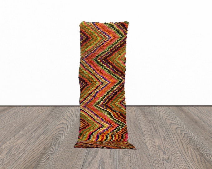 Colorful runner rug, 2x8 feet vintage entryway runner rug, narrow moroccan runner rug.