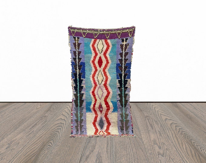 4x7 Feet boucherouite rug, tribal moroccan rug, unique woven rug, bohemian area rug, azilal berber rug.