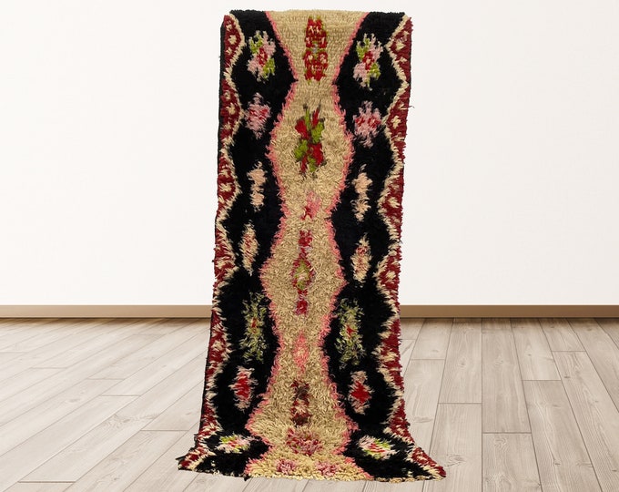 Moroccan Berber vintage 3x7 feet rug runner.