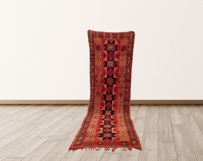 Wool Rug Morrocan Berber Vintage, 4x11 ft Moroccan Azilal Berber Vintage Rug.