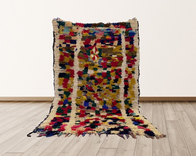 Boujad Vintage 3x5 ft Moroccan Berber rug runner.
