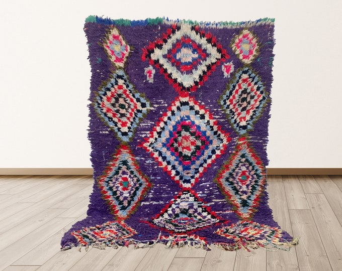 Shag Colorful Moroccan Rug, Vintage Moroccan Rug, 5x7 feet Morocco Berber Rug, Wool Berber Rug.