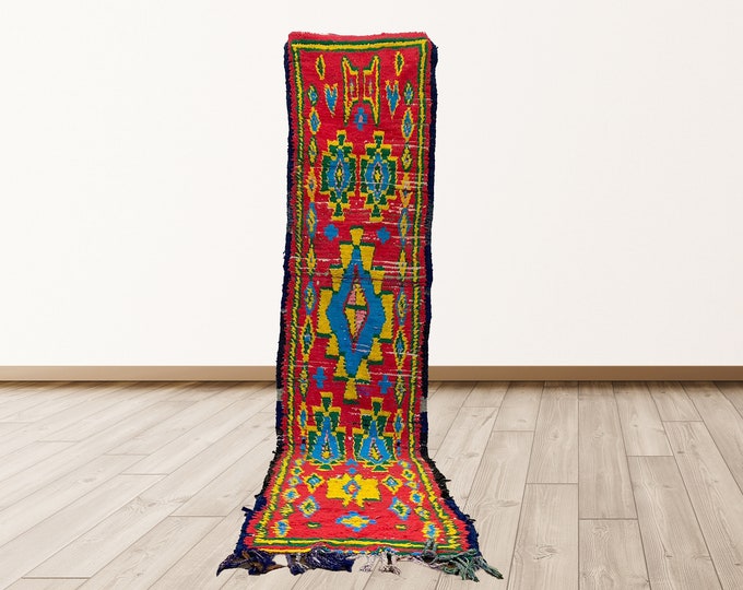 2.4x10.8 feet runner narrow Rugs tribal Morocco Azilal, Morrocan Berber Vintage Rug.