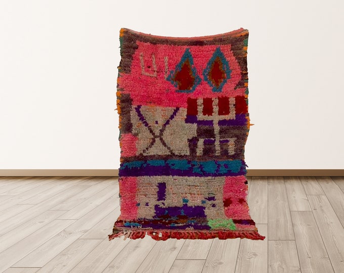 2x5 ft Moroccan vintage rug , Moroccan colorful rug!