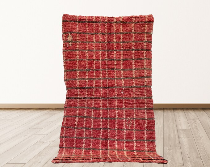 4x7 feet Moroccan Berber runner rug, Tribal Wool Vintage rugs.