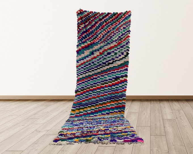 3x10 feet Colorful Berber Vintage Morrocan Tribal Azilal Runners Rug.