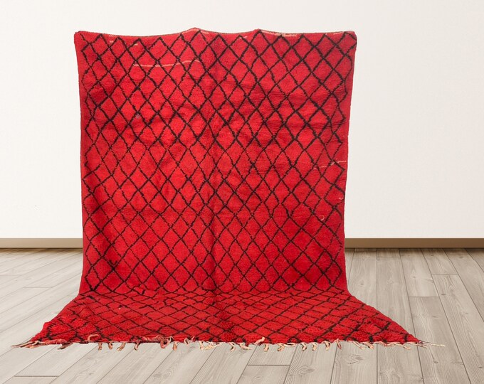 7x10 feet Azilal Morrocan Boho Vintage Berber red area rug.