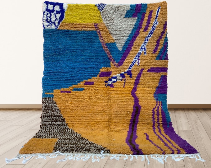 Handmade Moroccan Area Rug: Custom Bohemian Design.