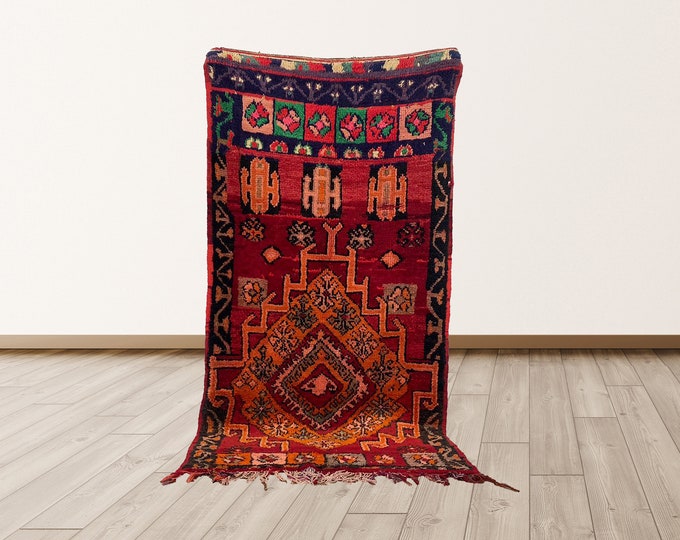 4x8 ft Azilal rug, shag  Moroccan vintage rug.