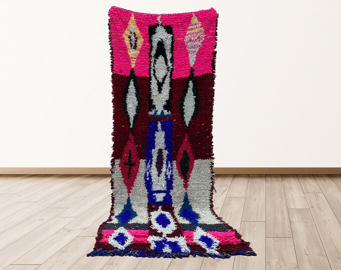 colorful Rugs tribal Morocco Azilal, 3x9 feet Morrocan Berber Vintage Rug.