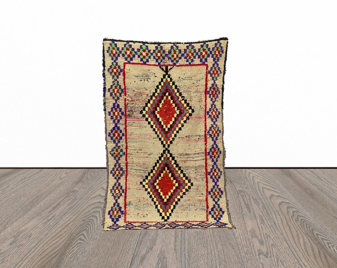 Vintage bohemian rug, 4x7 feet moroccan area rug, berber woven rug, tribal azilal rug, unique rug.