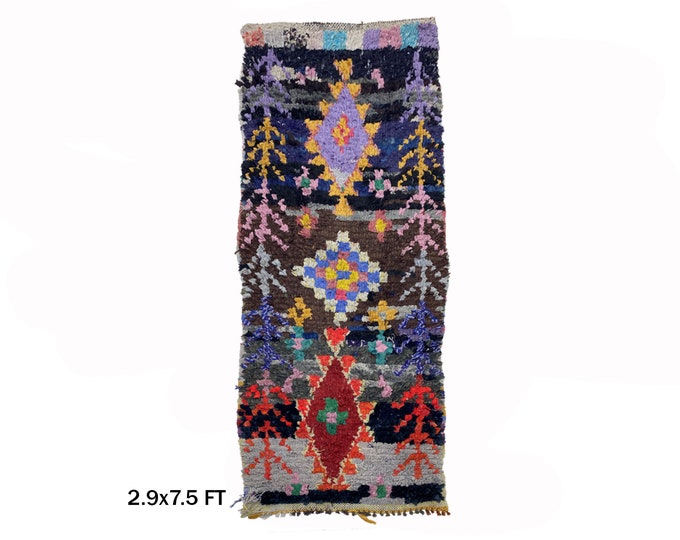Boucherouite Moroccan Colorful Runner Rug 3x8: Bohemain Decor.