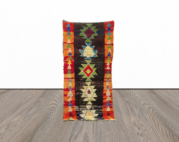 3x7 Feet tribal area rug, moroccan berber rug, vintage woven rug, tribal azilal rug, bohemian rug.
