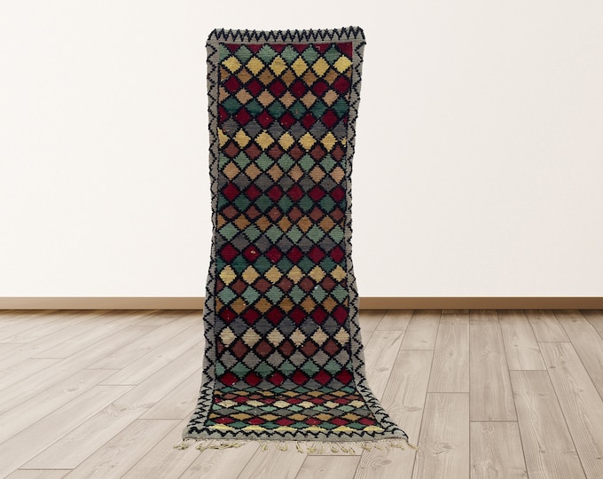 3x8 Morocco runner rug vintage: Morrocan Berber used runners Rug.