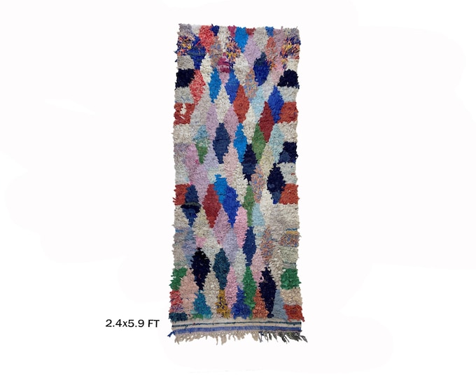 Boucherouite Moroccan Vintage Runner Rug 2x6.