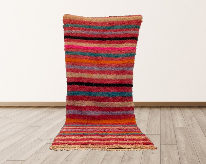 Wool Colorful Berber Vintage 3x8 feet Morrocan Tribal Azilal Rug.