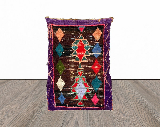 4x5 Feet moroccan vintage rug, berber area rug, azilal woven rug, unique tribal rug.