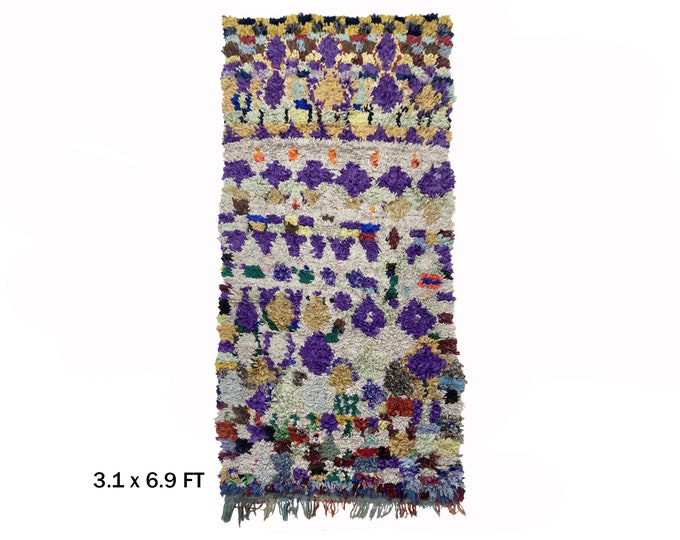 Moroccan Boucherouite Style Runner Rug 3x7- Vintage Home Decor rug.