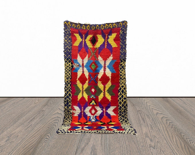 Beautiful moroccan area rug, 4x9 feet vintage woven rug, tribal azilal rug, berber unique rug.