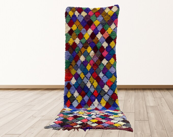 Colorful Vintage Azilal Moroccan 3x10 feet runner Rug, Berber Moroccan vintage rugs
