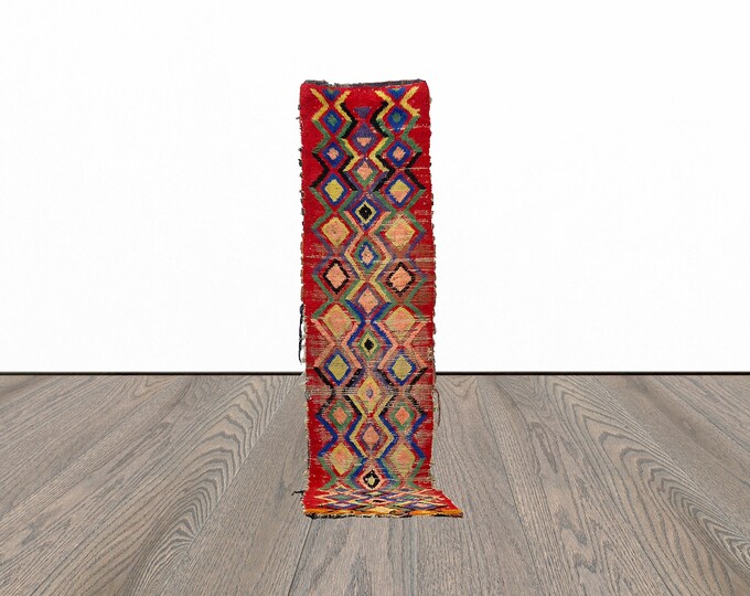 2x9 Feet vintage moroccan runner rug, berber rug runner, long runner rug, tribal runner rugs.