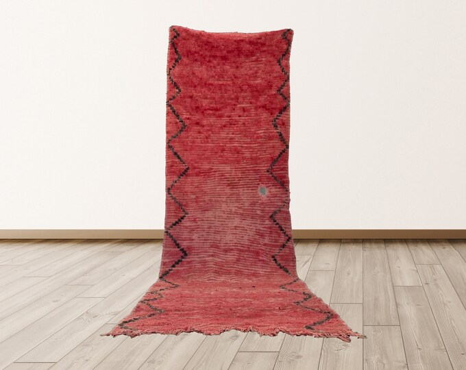 3x9 feet Bohemian Vintage Morrocan Tribal Azilal Berber Rug.