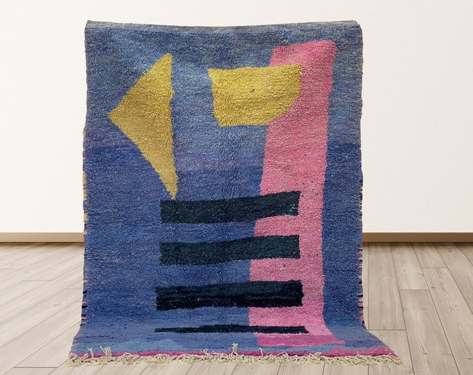 Abstract Moroccan Handmade Wool Rug: Tribal Area Rug.