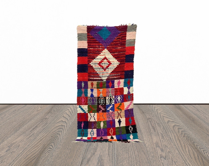 Tribal moroccan rug, 3x6 feet berber area rug, vintage azilal rug, unique woven rug.