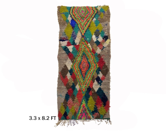 Moroccan Unique Runner Rug 3x8, Vintage Hallway decor.