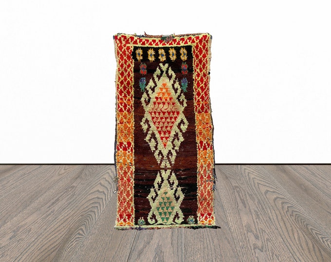 2x5 Feet moroccan vintage rug, berber area rug, small woven rug, unique tribal rug.