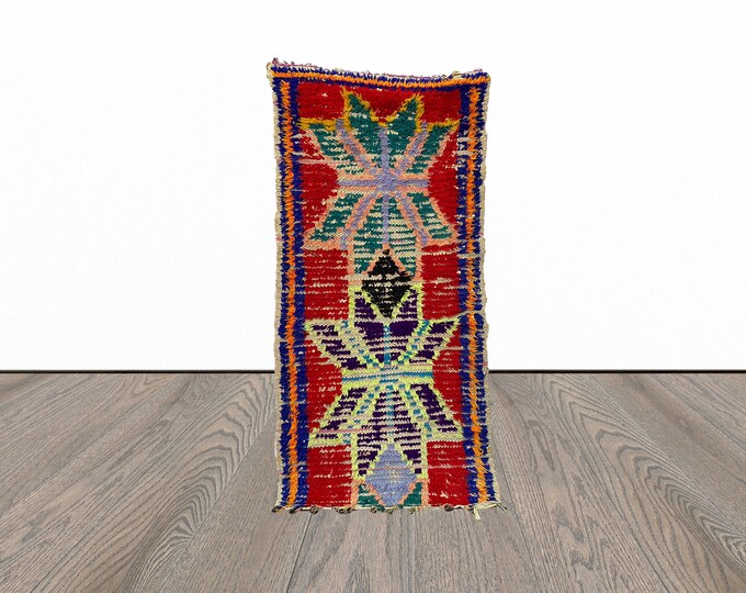 Moroccan small vintage rug runner, 3x6 feet vintage berber rug runner, tribal woven rug runner.