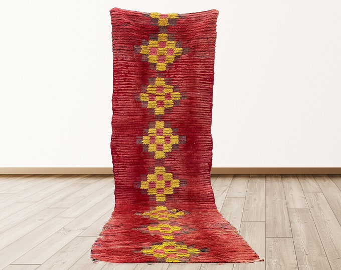 3x9 feet tribal Wool Azilal runner rugs, Moroccan Berber Vintage Runner Rug.