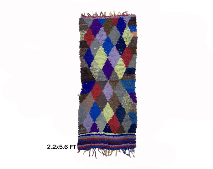 Diamond Pattern Moroccan Runner Rug 2x6: Vintage Bohemian Style.