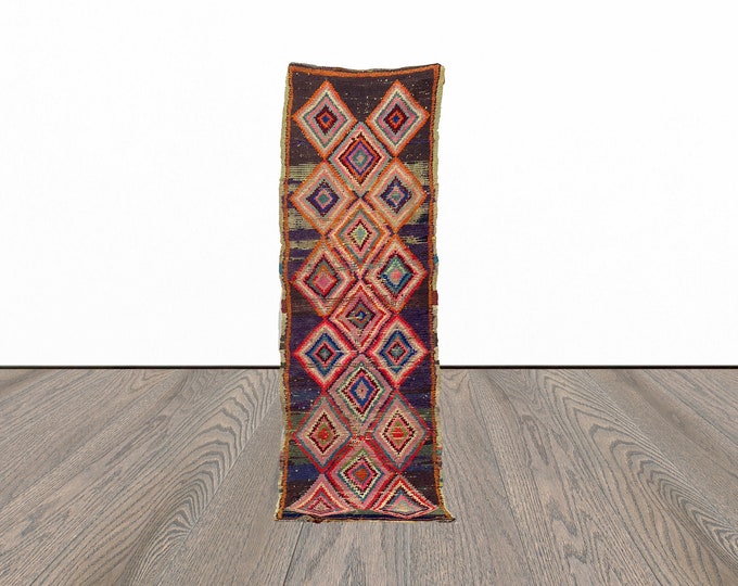 Vintage rug runner, 2x7 feet moroccan runner rug, unique runner rug, tribal rug runner.